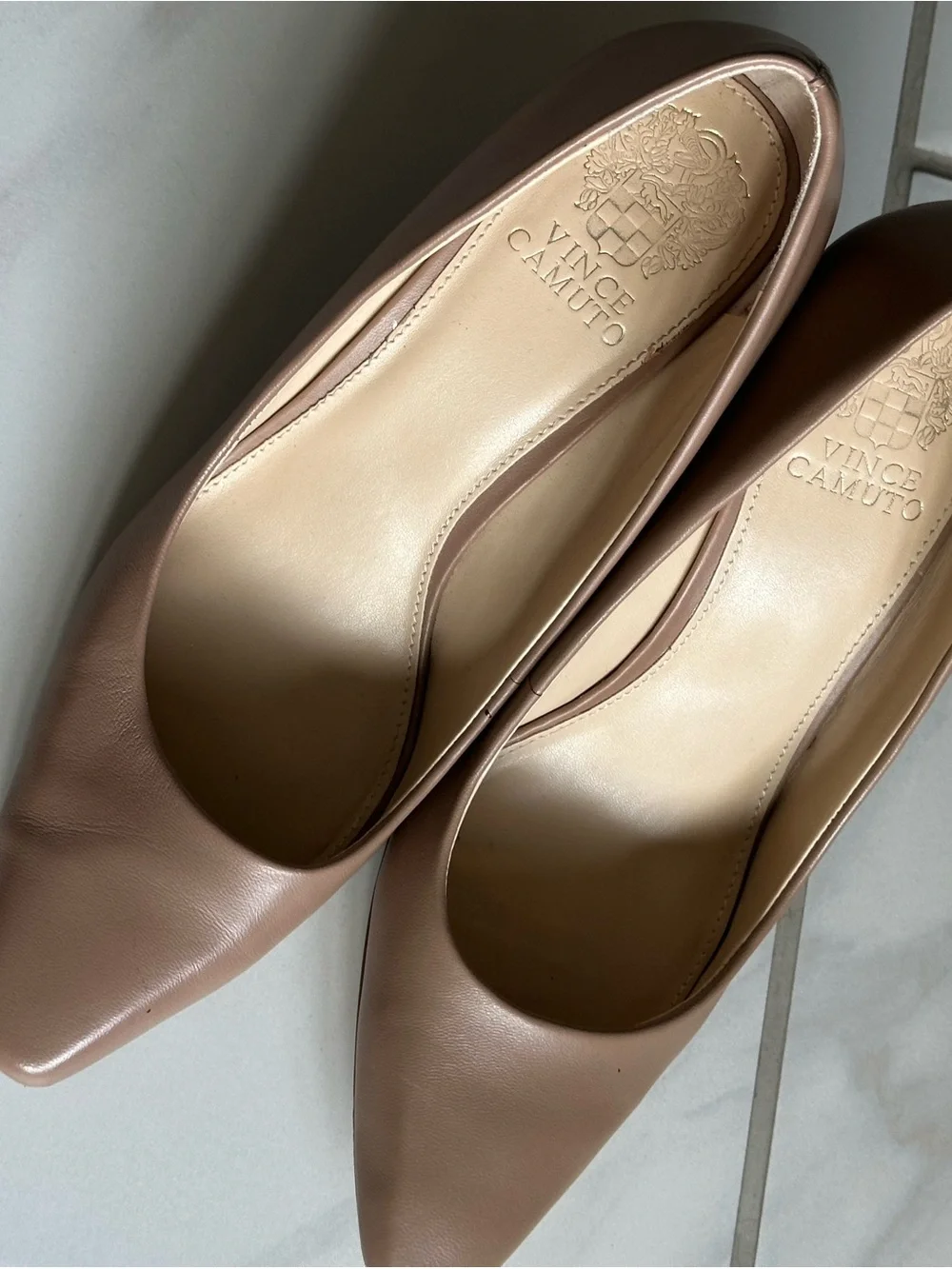 Vince Camuto Taupe Leather Wedge Heels